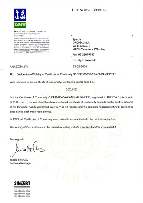 Declaration of certificate validity